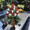 Artificial Flowers for Cemetery, 2 Sets 48 Heads Artificial Rose Bouquet Graveyard Memorial Silk Flowers for Cemetery Flower Arrangement with Vase for Headstone Decor Outdoor (Red & White)